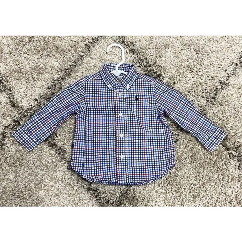 Ralph Lauren Plaid Long Sleeve Button Down Shirt Size 9 Month